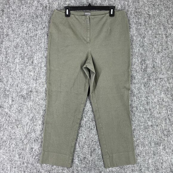 Chicos Pants Womens Large Green Canvas Stretch High Rise Slit Ankle‎ Casual - Picture 1 of 9